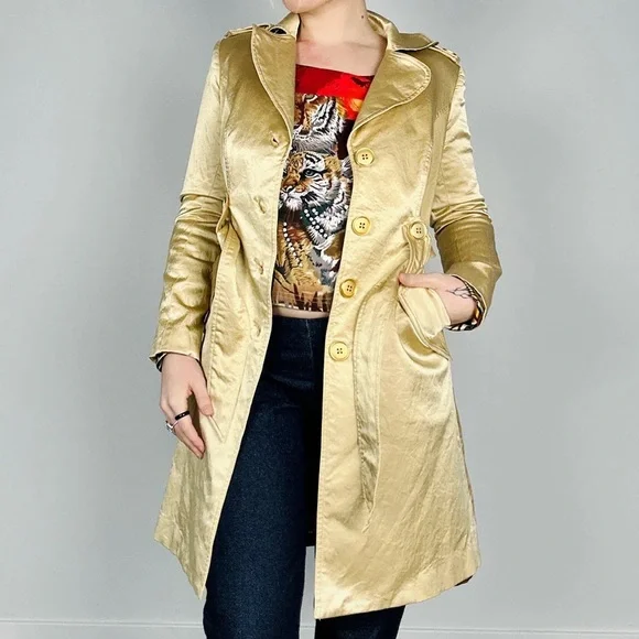 Vintage Caché Gold Trench Coat – Size Large - Picture 3 of 11